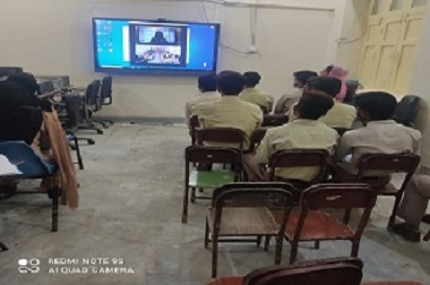 Students attending an OPF e-learning session in a classroom