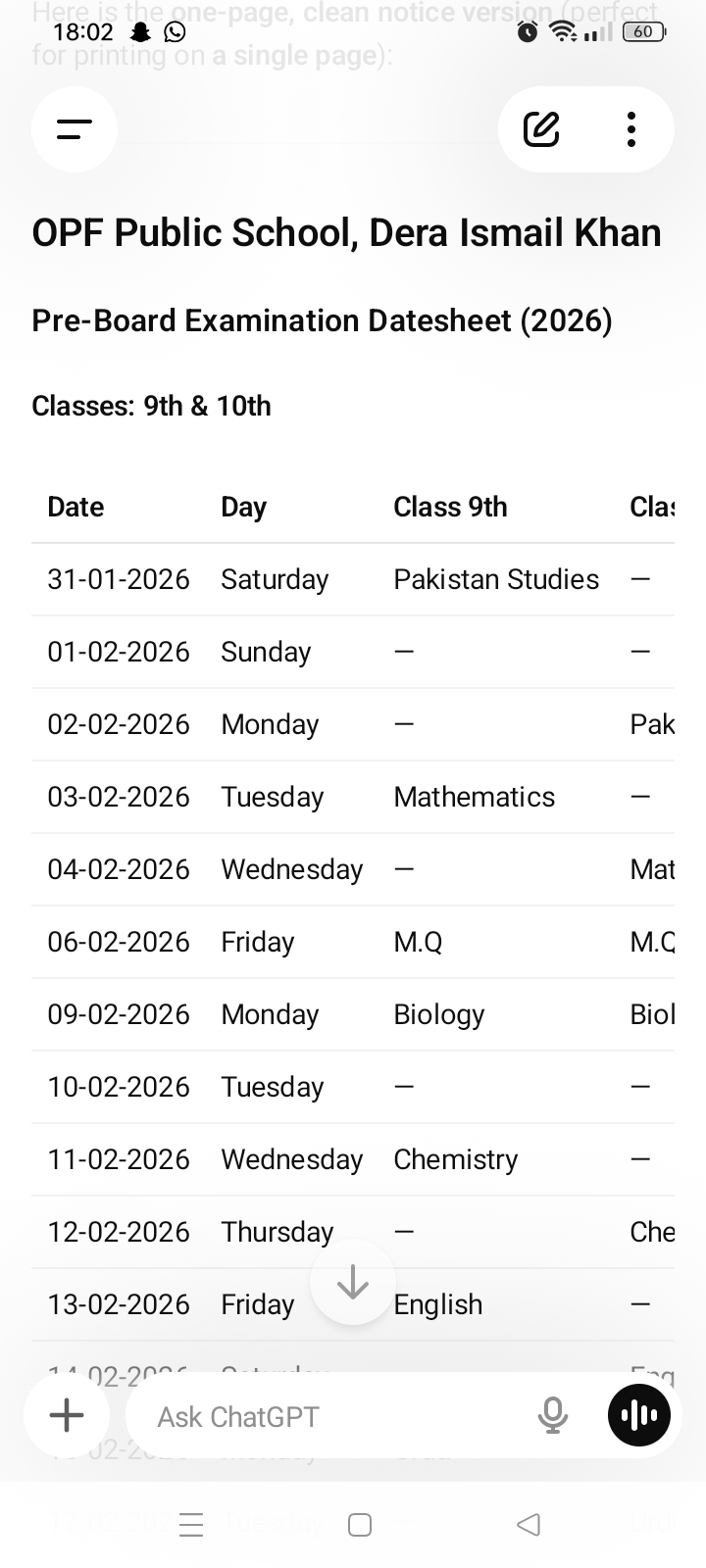 Pre board exams