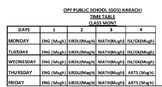 Time Table Mont