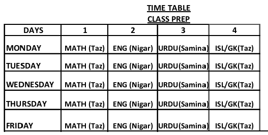 Time Table Prep