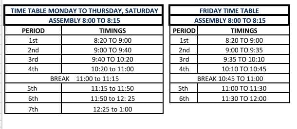Timetable