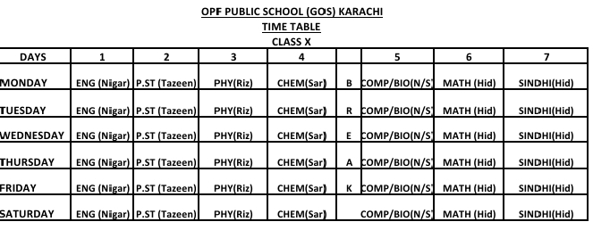 Timetable class 10