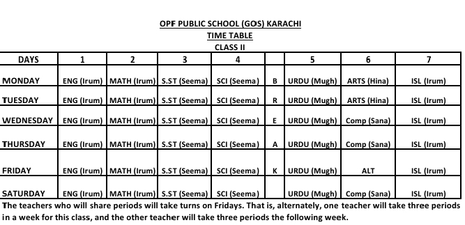 Timetable Class 2