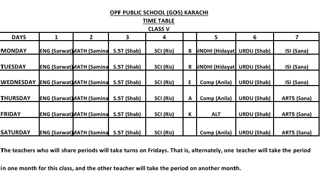 Timetable class 5