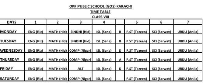 Timetable class 8