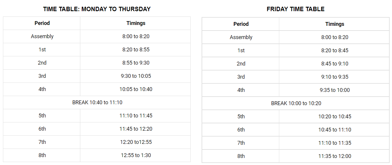 SCHOOL TIME TABLE
