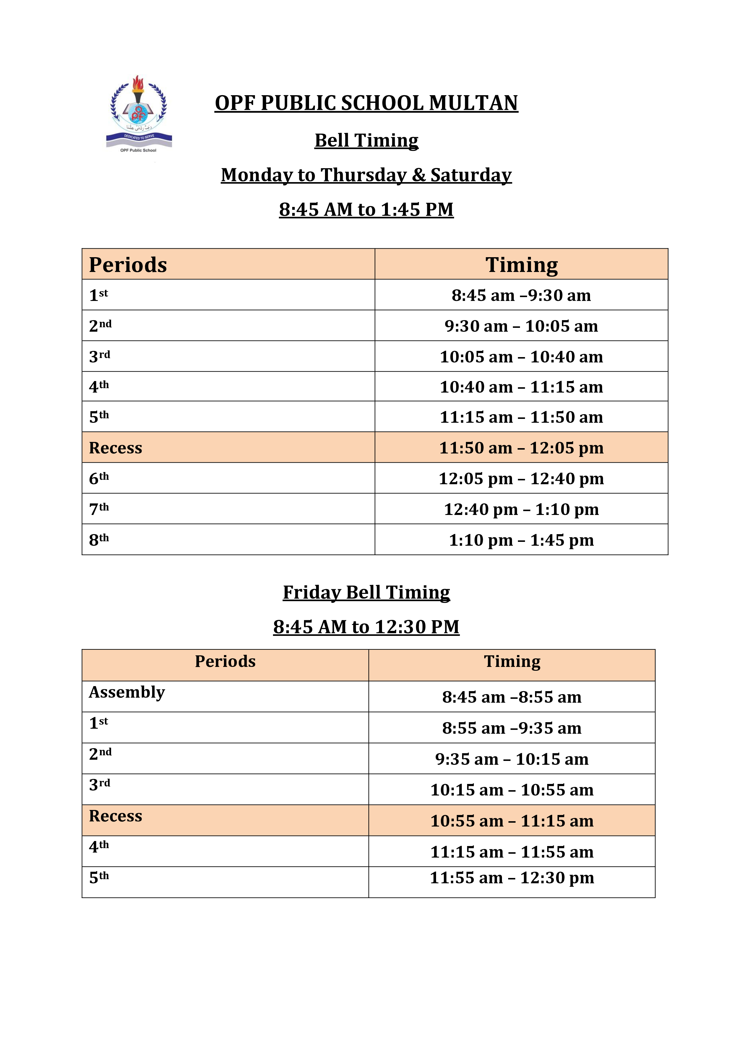 School Timings