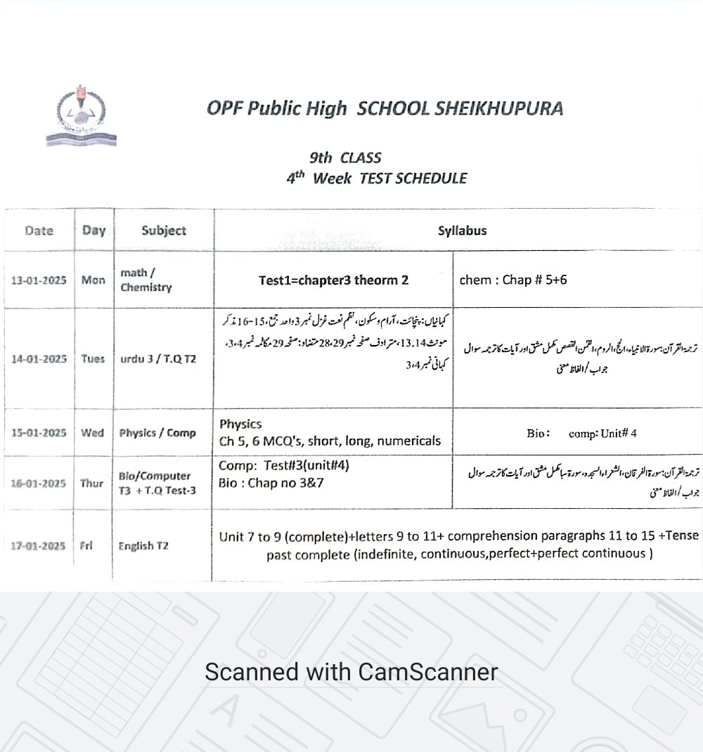 Date Sheet