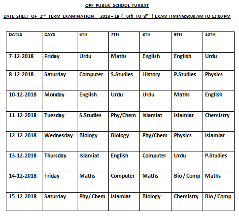 Date Sheet